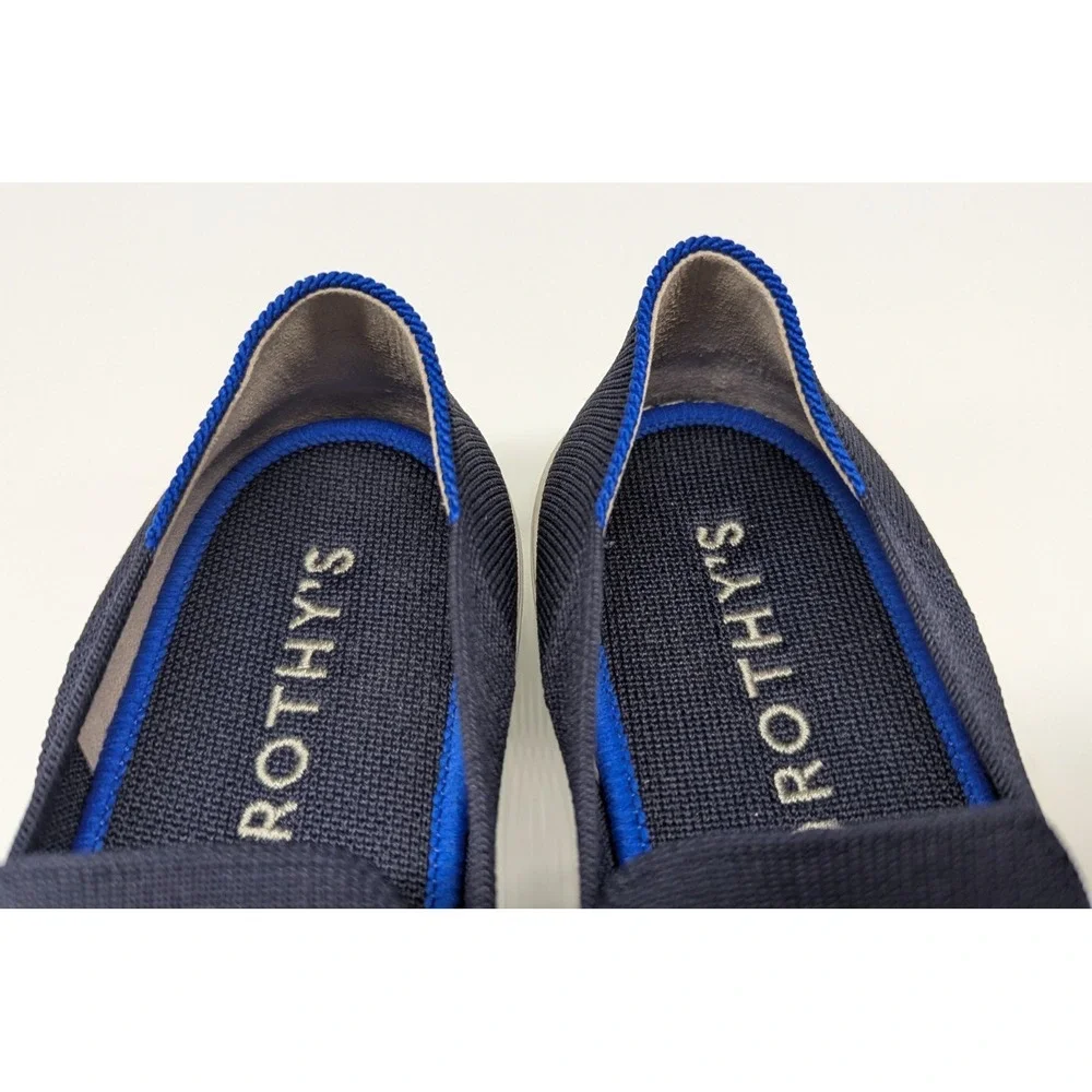 Rothys The Original Sneakers Womens Sz 8 Navy Blue Knit Slip On Shoes Loafers
